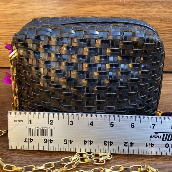 BLACK LEATHER WOVEN CROSSBODY  (GOLD CHAIN STRAP) - Picture 11 of 12